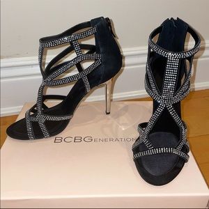 BCBG Black & Silver Rhinestone Dress Heels